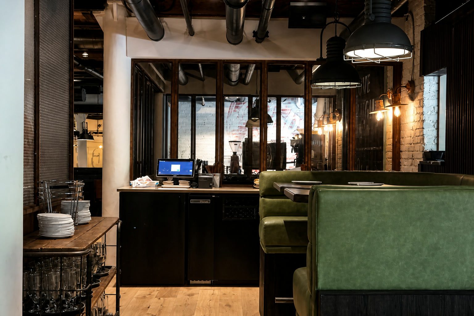 Empty commercial lounge with morning light