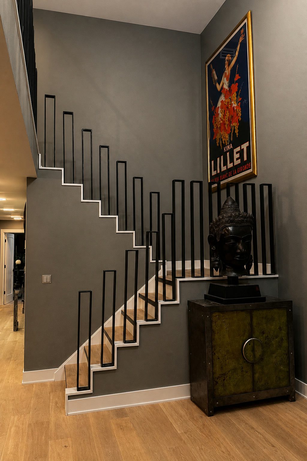 Custom steel staircase stringer and railing
