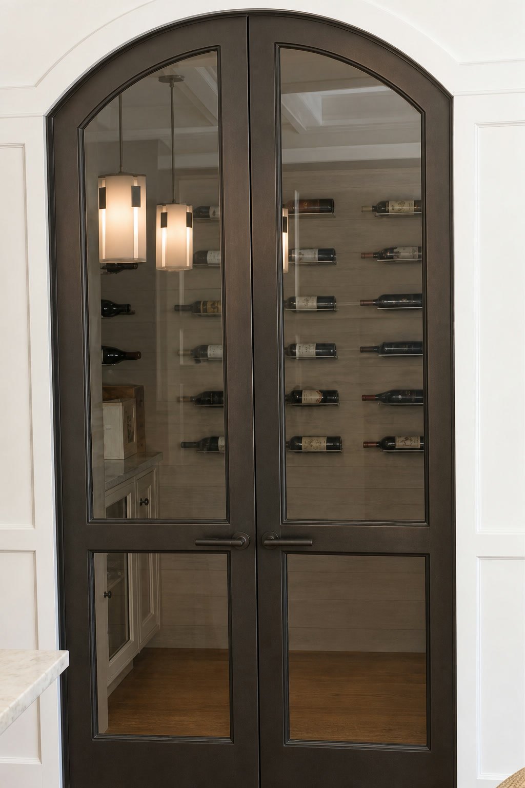 Custom steel and glass wine cellar doors